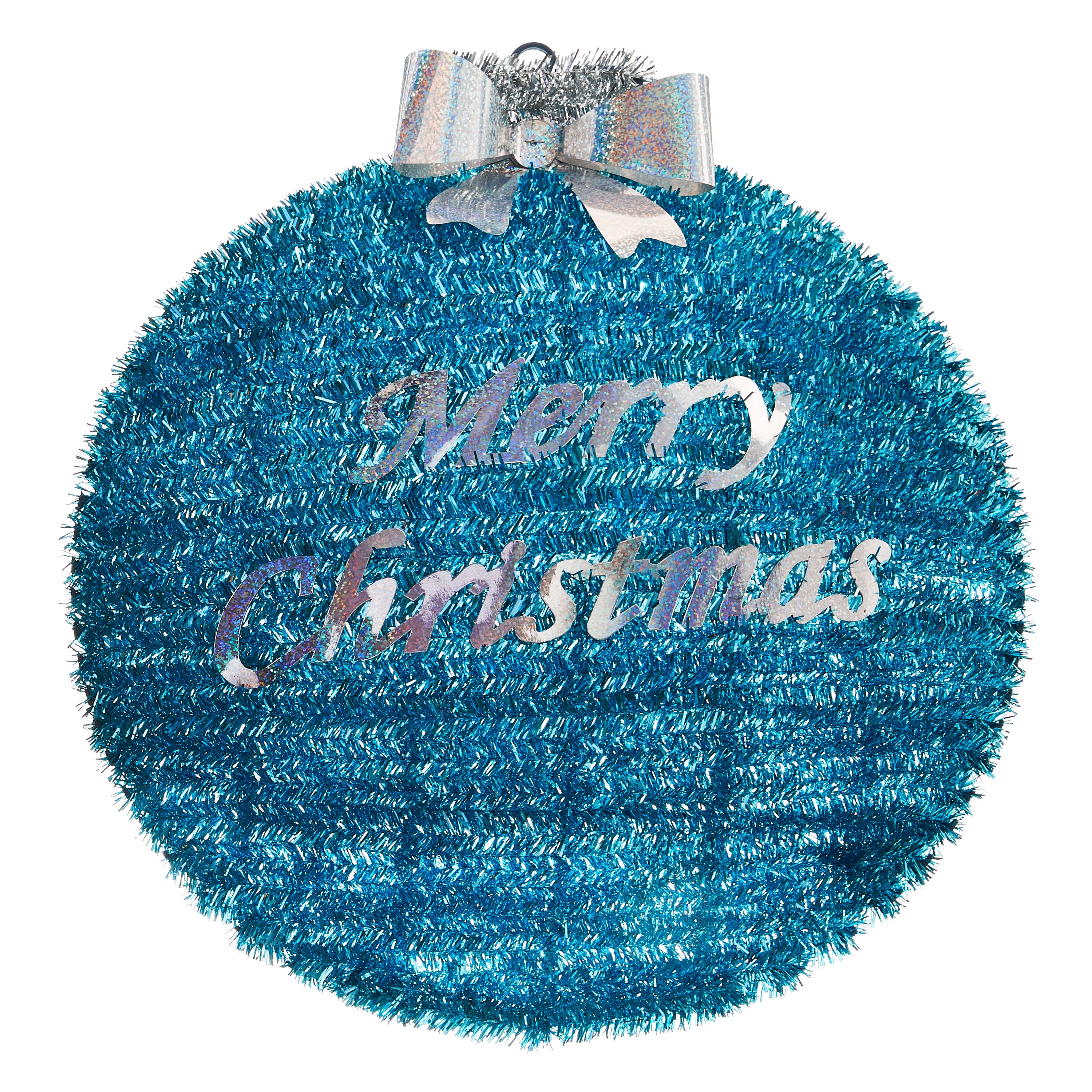 Holiday Time Turquoise Tinsel Merry Christmas Decoration