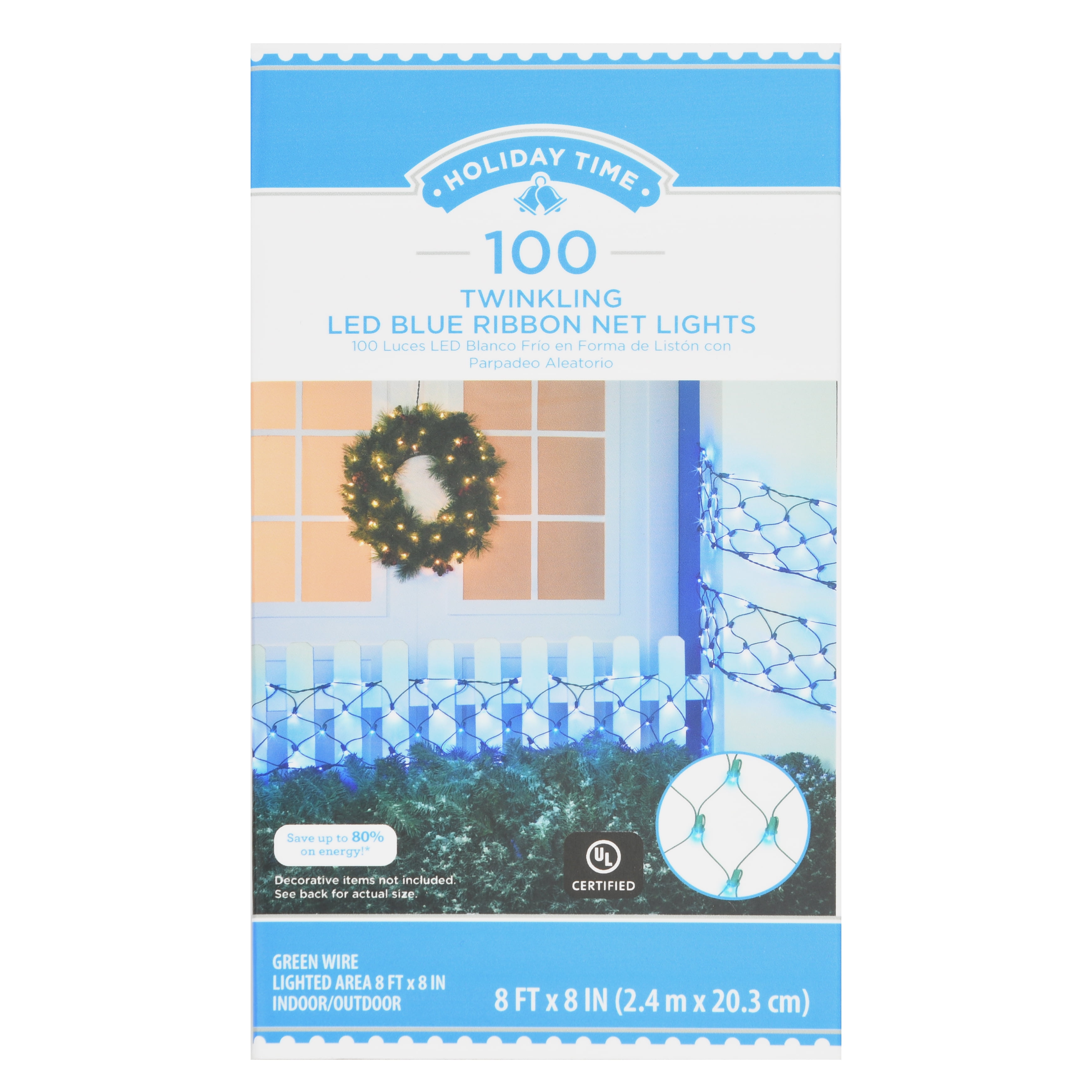 Holiday Time Twinkling LED Ribbon Net Christmas Lights, Blue, 100 Count