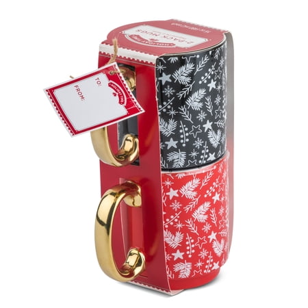 Holiday Time Two Pack Ceramic Coffee Mugs, 16 fl oz, Red and Black