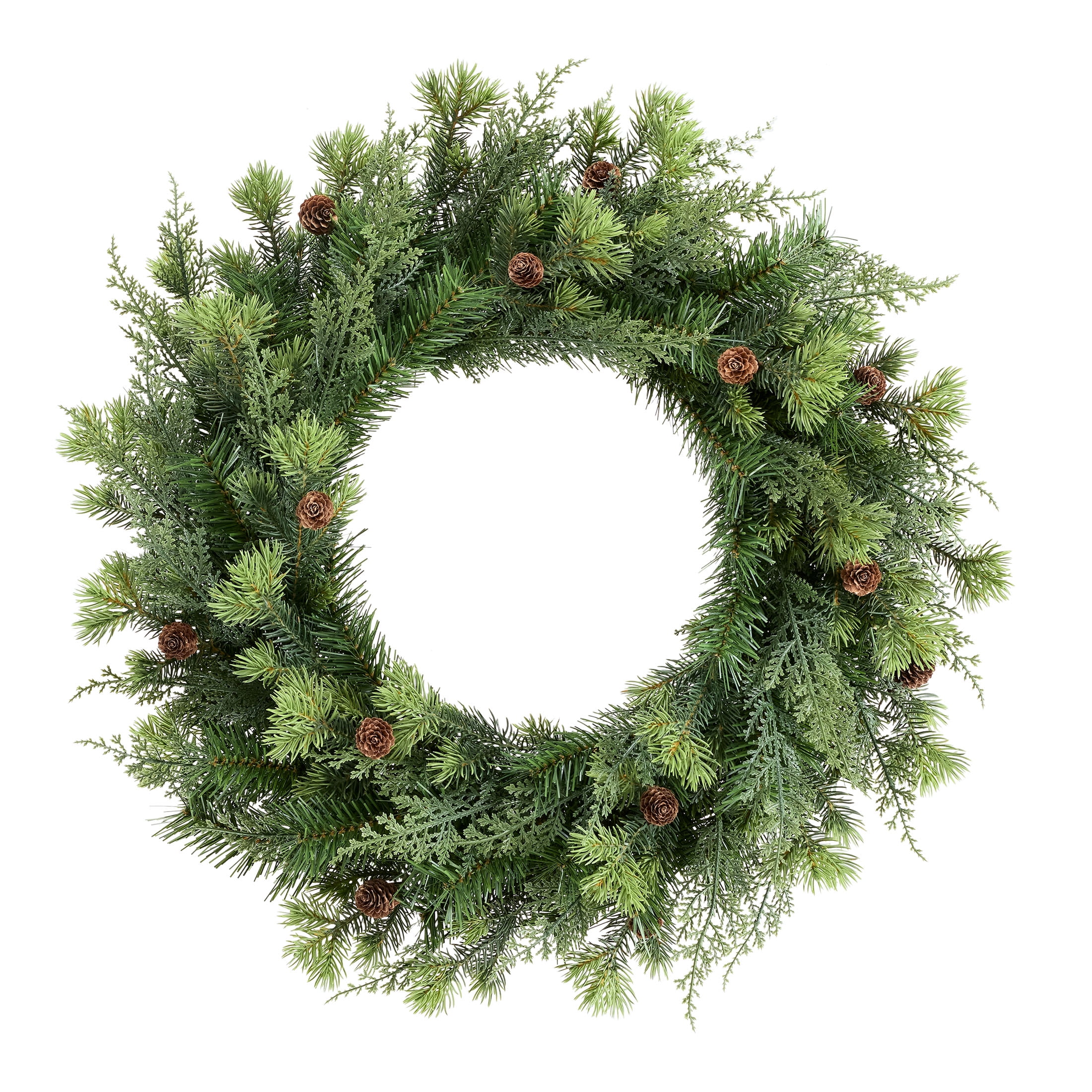 Holiday Time Unlit Sonoma Cypress Evergreen Artificial Christmas Wreath, Green, 24", PE