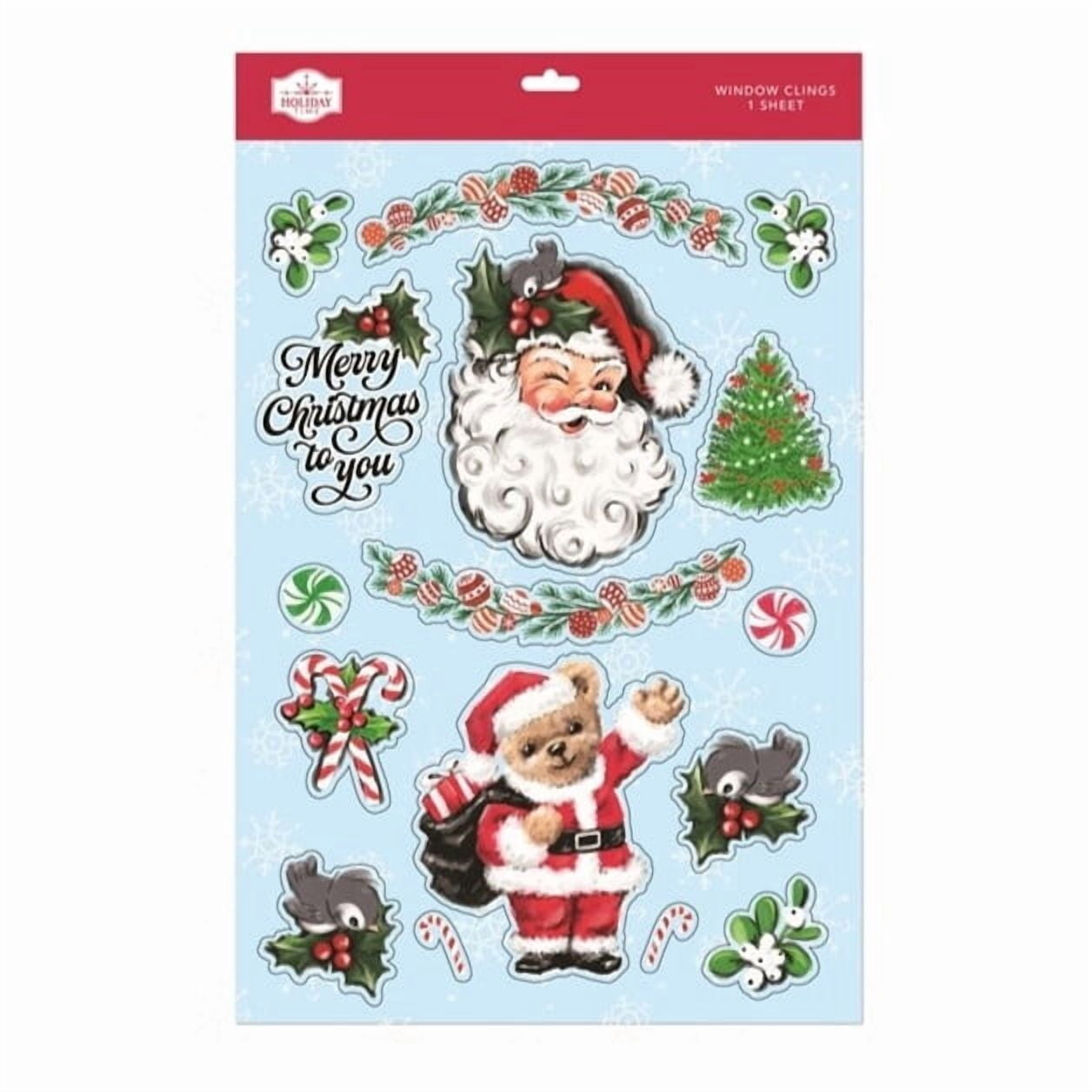 Santa and Bear Christmas Window Clings, Multicolor, 10.8" x 16.8", by Holiday Time