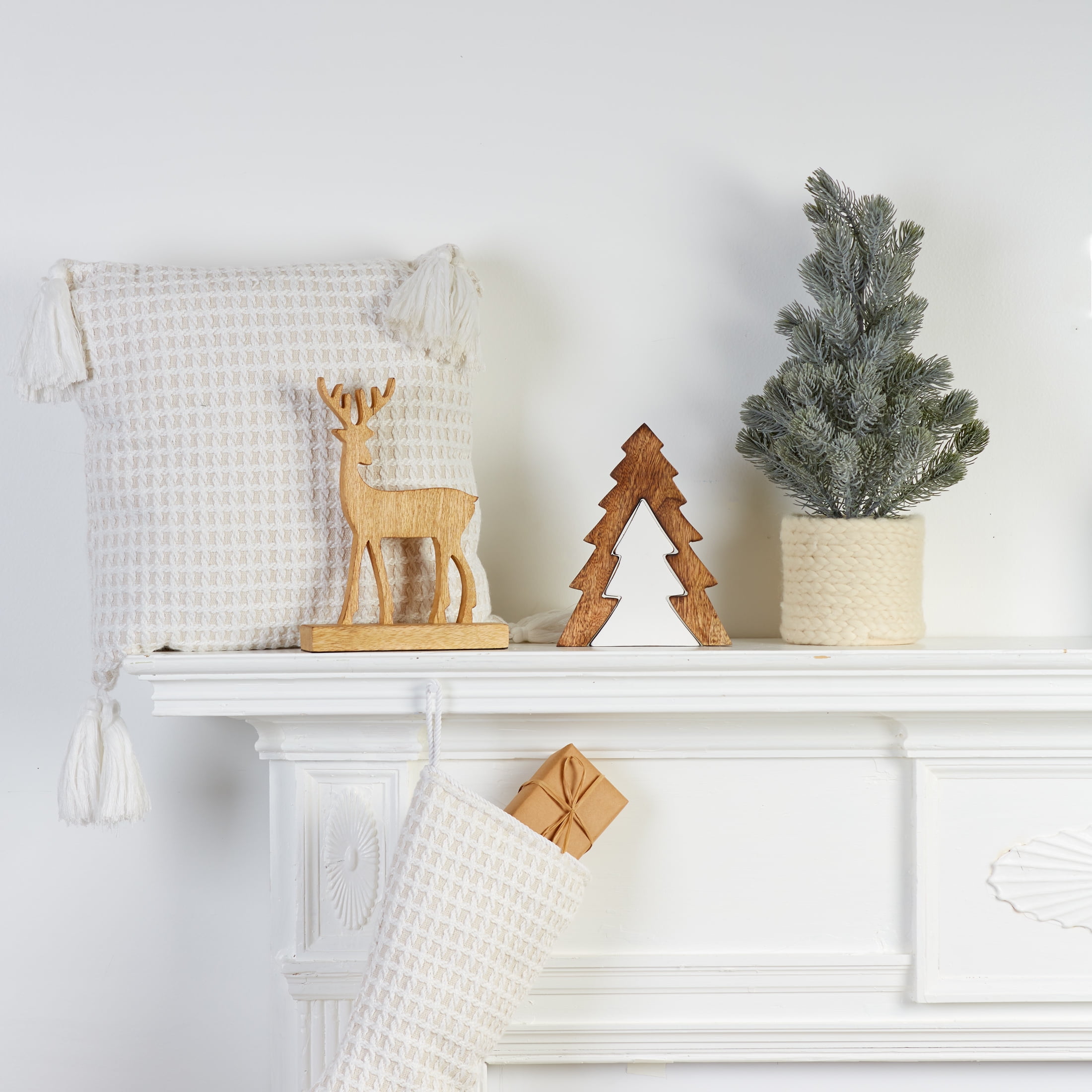 Holiday Time White Cozy Christmas Pillow