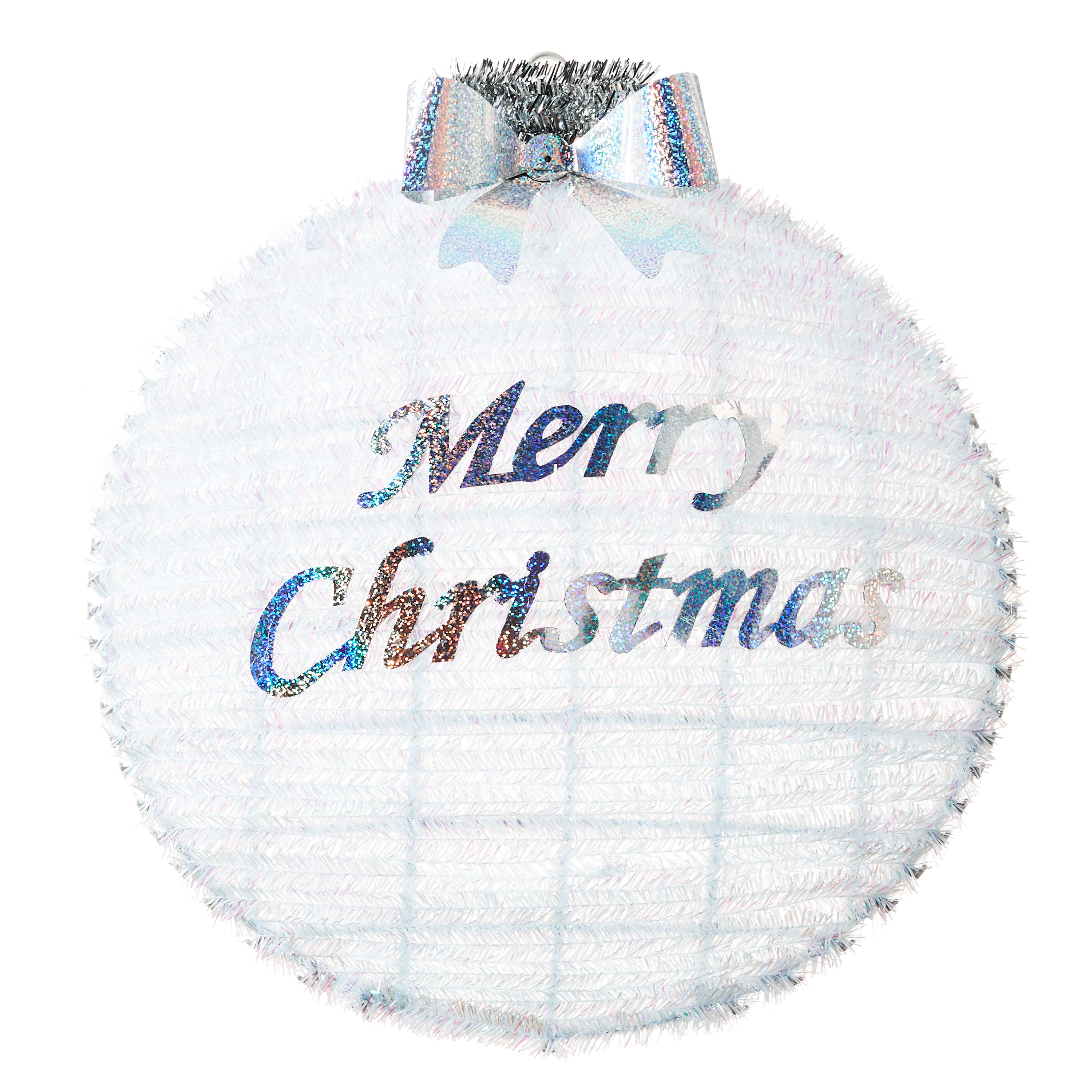 Holiday Time White Tinsel Merry Christmas Decoration - image 1 of 3