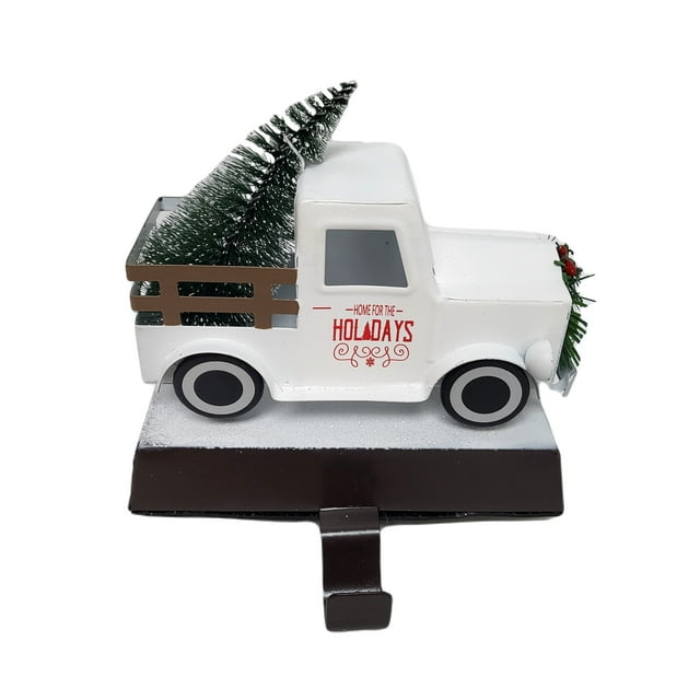 Holiday Time White Vintage Truck Christmas Stocking Holder, 6" tall, 17