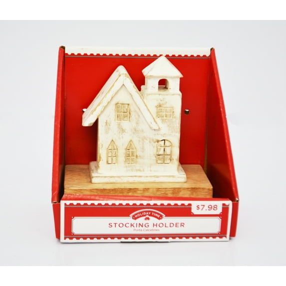 Holiday Time White Wash Wood Church Stocking Holder, 6-inch