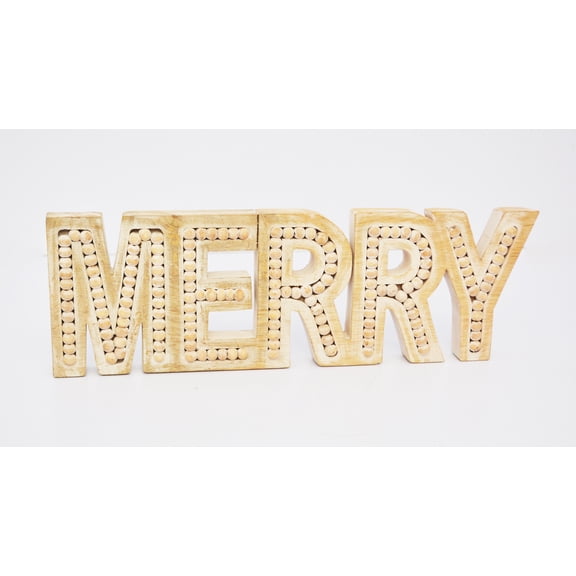 Holiday Time White Wash Wood Merry Tabletop Dcor, 10 x 8.75 inch