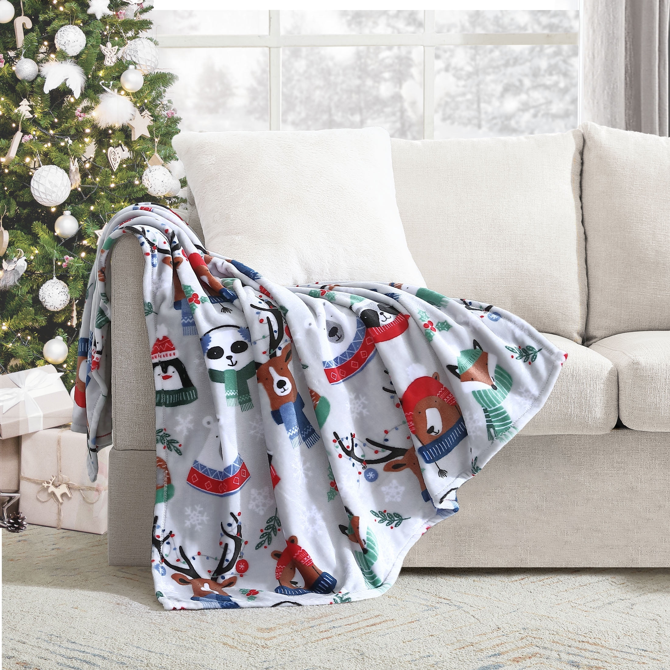 Holiday Time Wintertime Critters Printed Plush Throw Blanket Gray Standard Throw Walmart