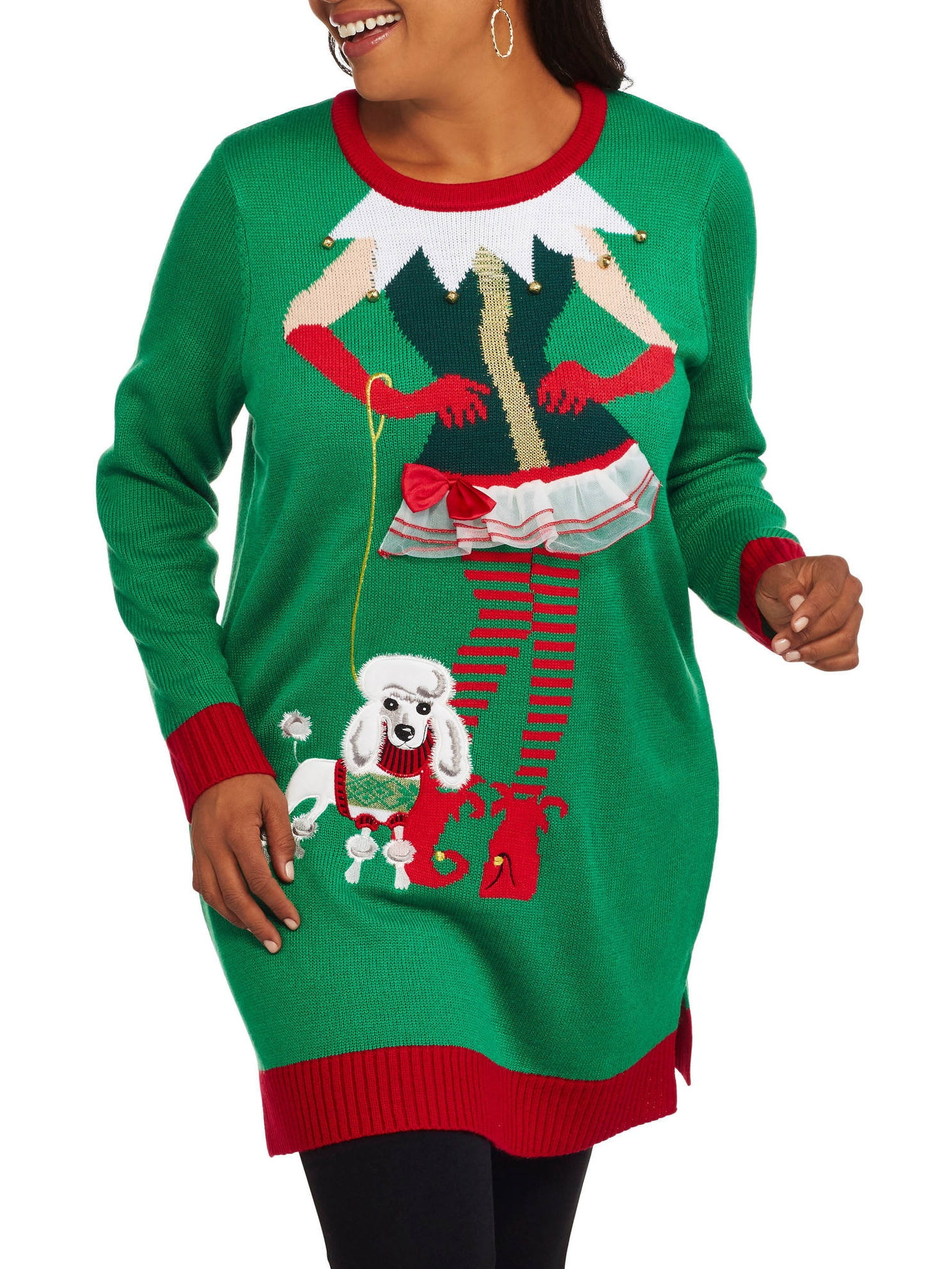 Holiday Time Women'S Plus Christmas Tunic Sweater Flirty Elf