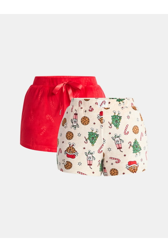 Women's and Women's Plus Christmas Sleep Shorts, 2-Pack, Sizes XS-3X
