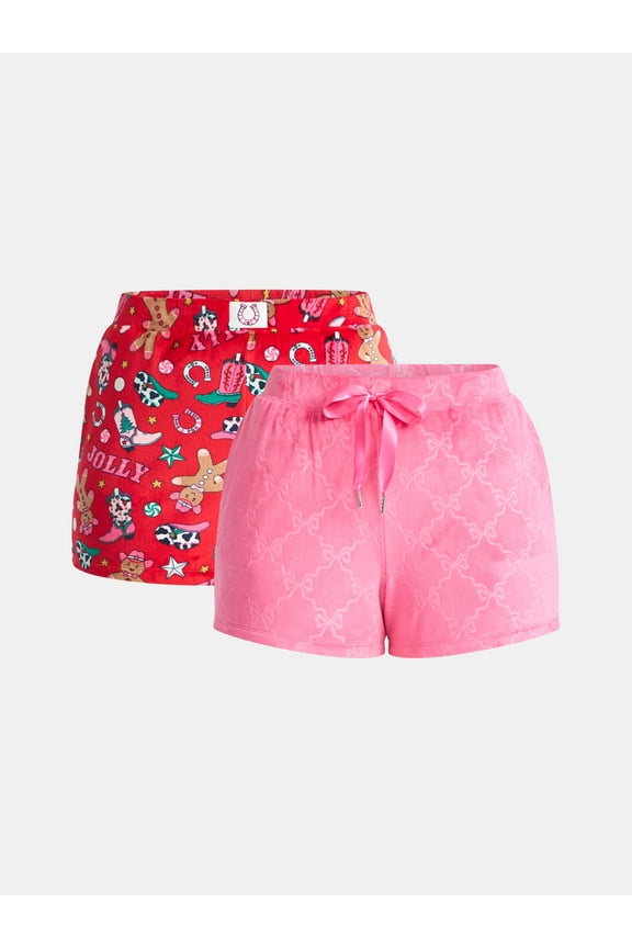 Women's and Women's Plus Christmas Sleep Shorts, 2-Pack, Sizes XS-3X
