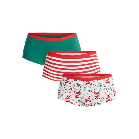 Holiday Time Women's Christmas Boyshort Panties, 3-Pack, Sizes S-XXL