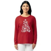 Holiday Time Women's and Women’s Plus Christmas Waffle Graphic Tee with Long-Sleeves, Sizes S-3XL, 1X-2X