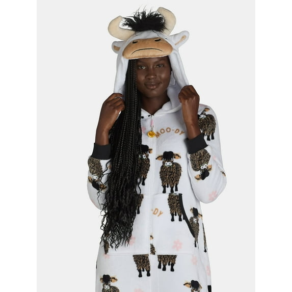 Holiday Time Women’s Cow Union Suit with Hood, Sizes XS-3X