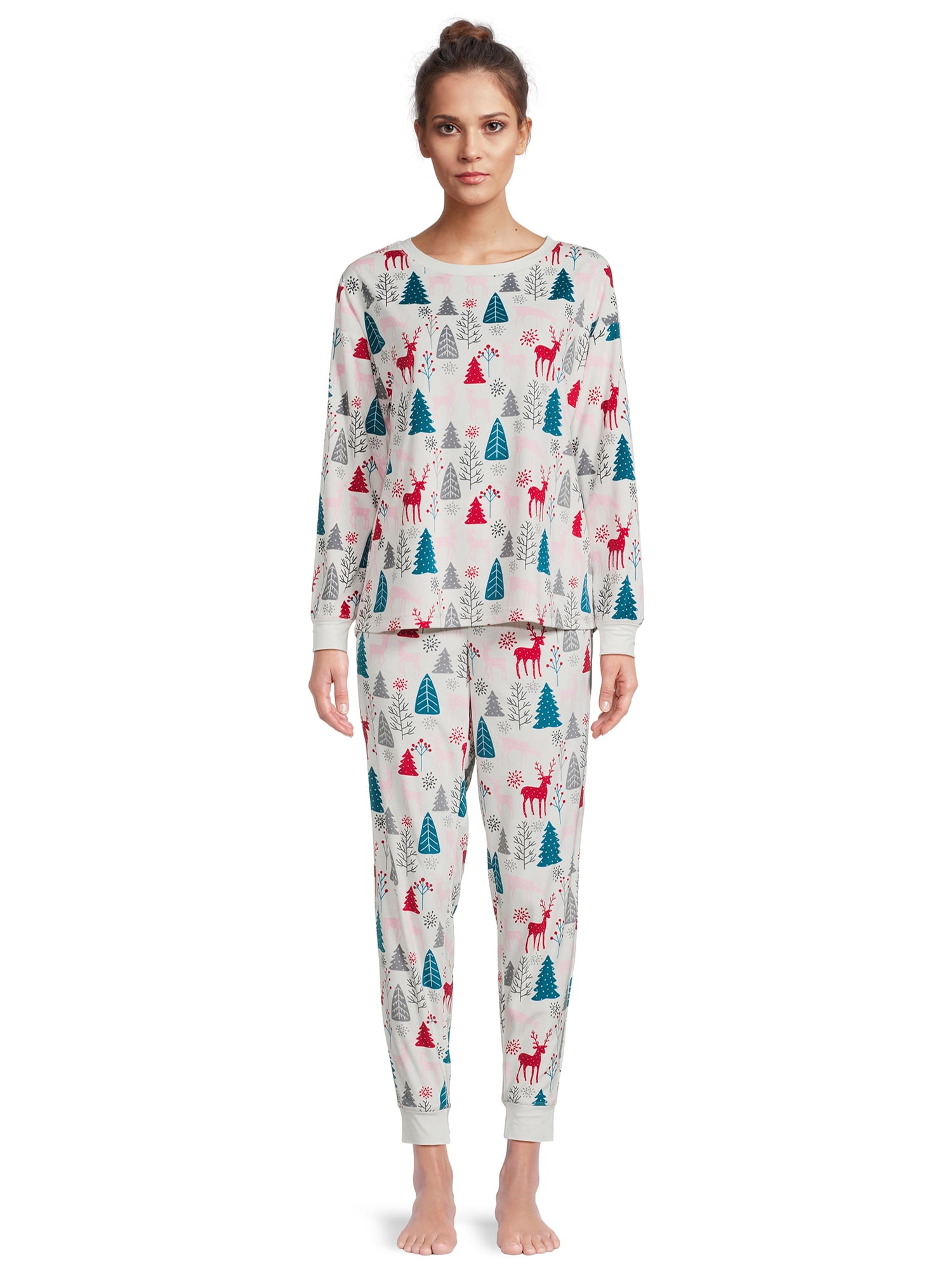 Holiday Time Women's Deer Christmas Pajama Set, 2-Piece, Sizes S-3X ...