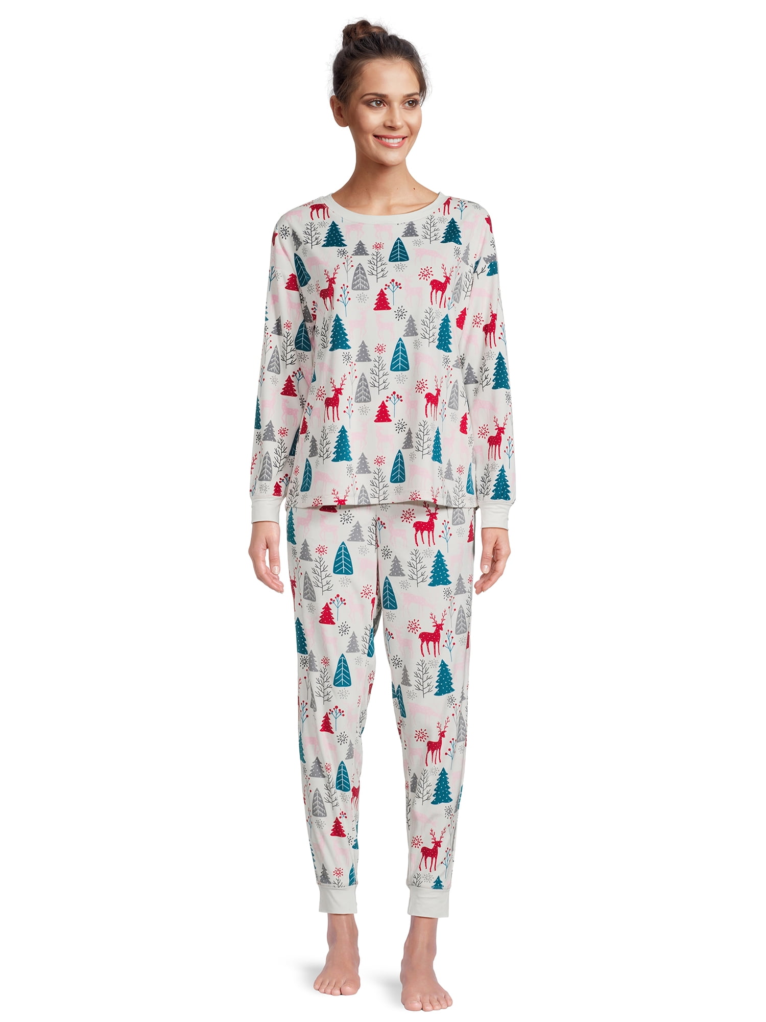 Holiday Time Women's Deer Christmas Pajama Set, 2Piece, Sizes S3X