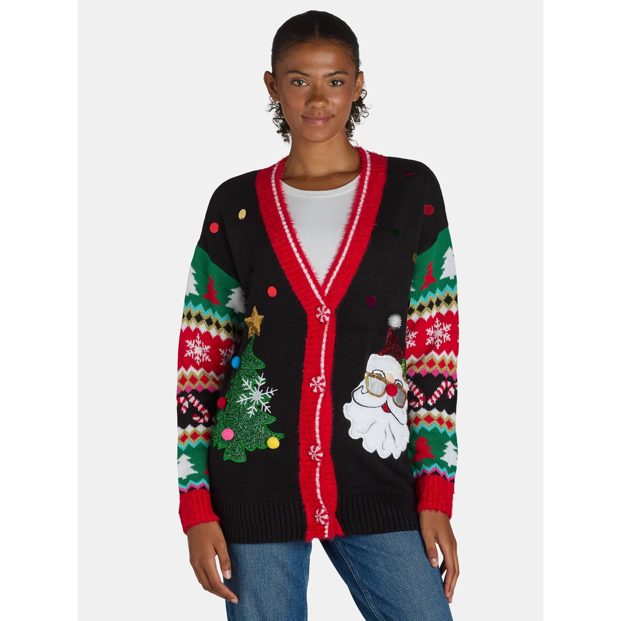 Holiday Time Embellished Cardigan Sweater, Women's, Sizes XS-XXXL