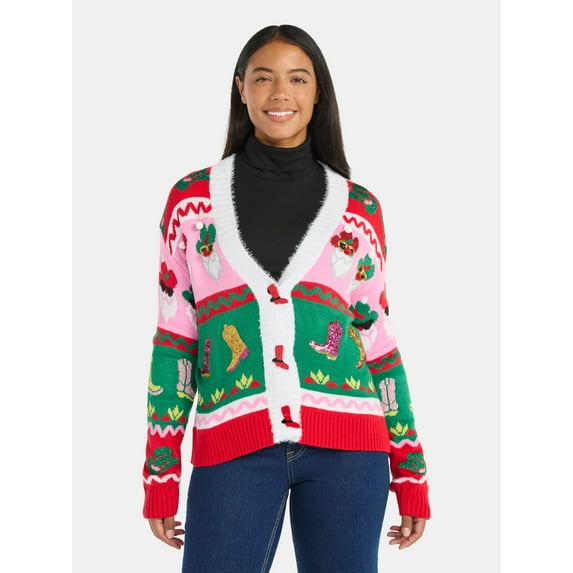 Women's Embellished Button Front Christmas Cardigan from Holiday Time, Sizes XS-XXXL
