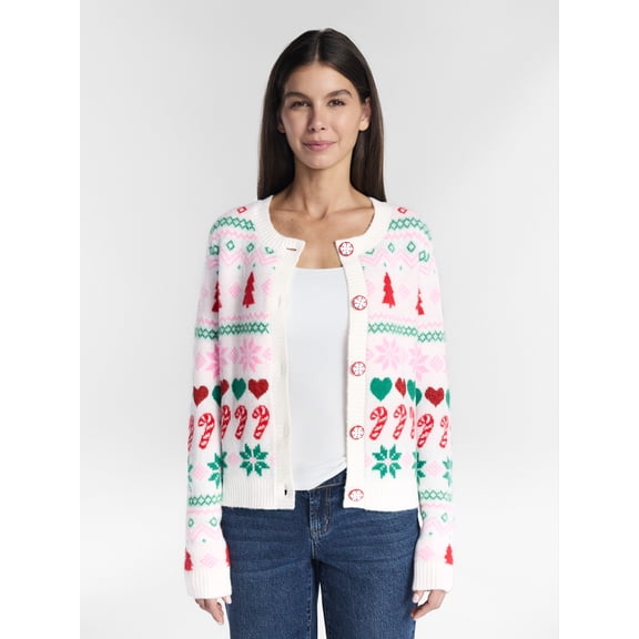 Holiday Time Women’s Embellished Long Sleeve Cardigan Sweater, Midweight, Sizes XS-4X