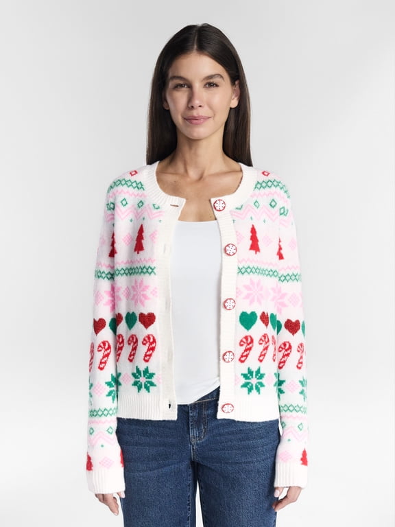 Women’s Embellished Long Sleeve Cardigan Sweater, Midweight, Sizes XS-4X