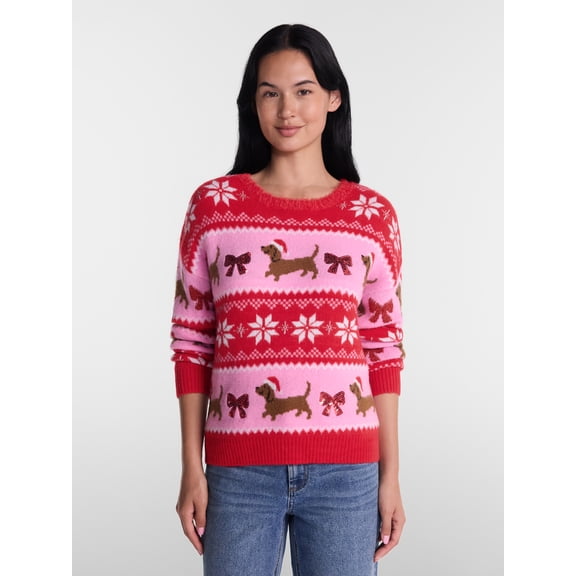 Holiday Time Women's Embellished Christmas Sweater, Midweight, Sizes XXS-XXL
