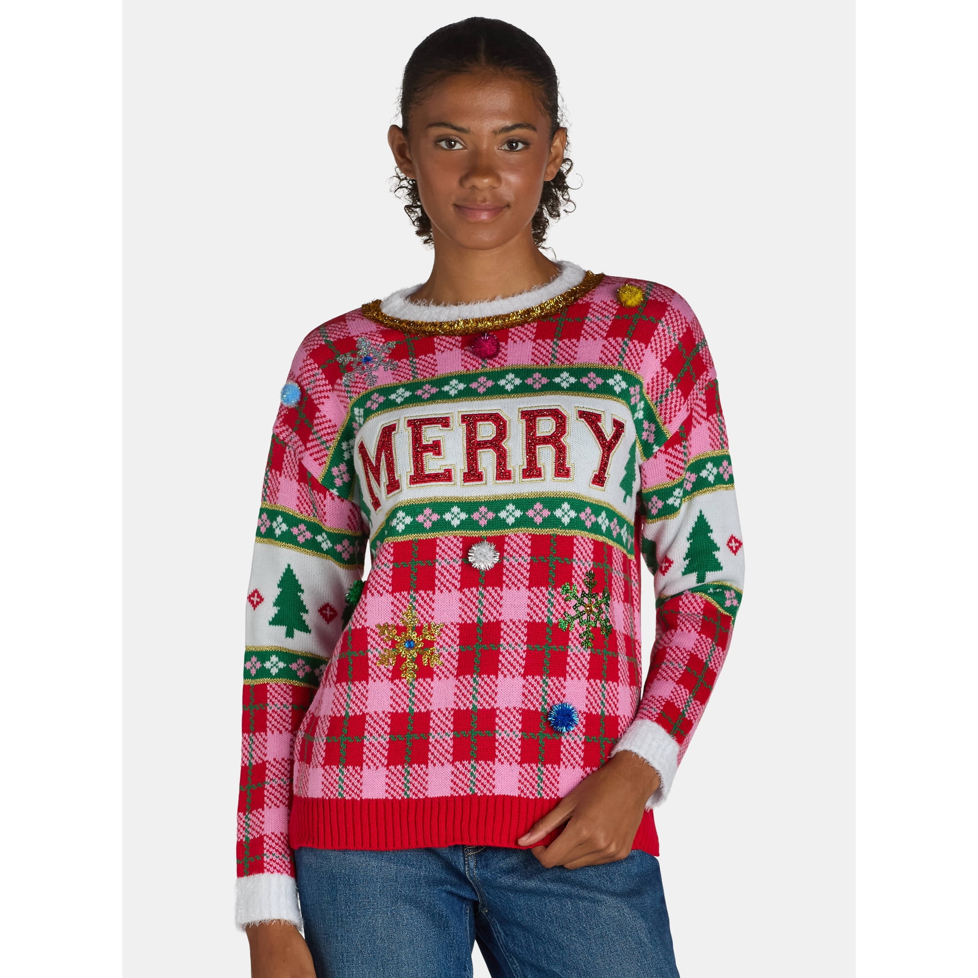 Holiday Time Embellished Sweater, Women’s, Sizes XS-3X