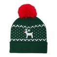 thumbnail image 1 of Holiday Time Women's Fair Isle Reindeer Pom Pom Beanie Hat Green, 1 of 3