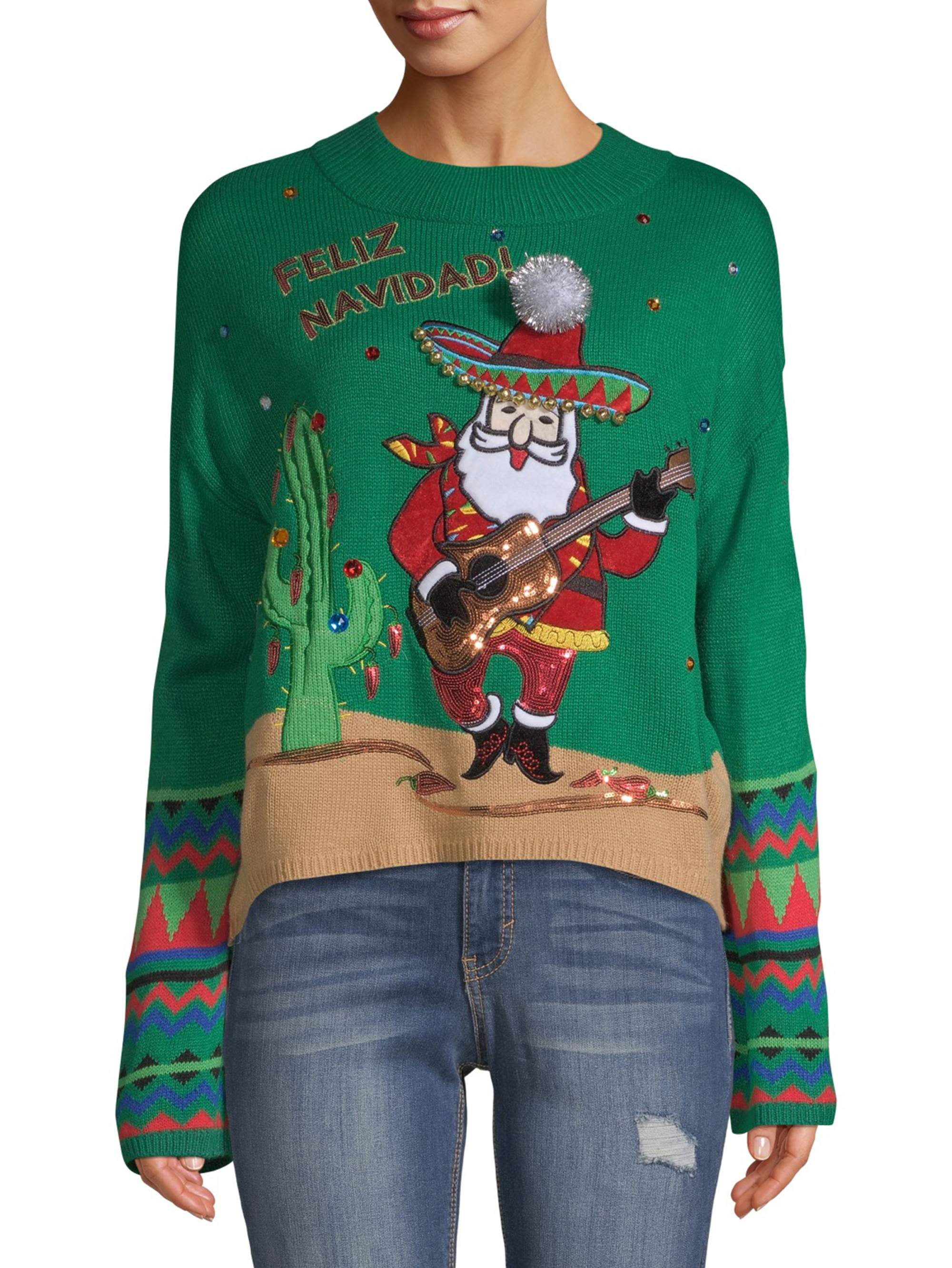 Holiday Time Women s Feliz Navidad Ugly Christmas Sweater