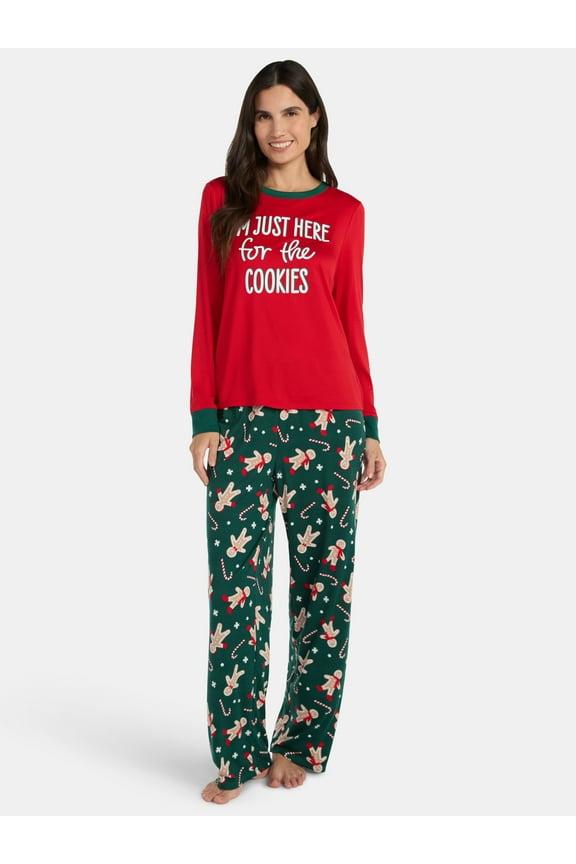 Women's Matching Family Pajamas Gingerbread Cookie Top and Pants Set, 2-Piece, Sizes S-3X
