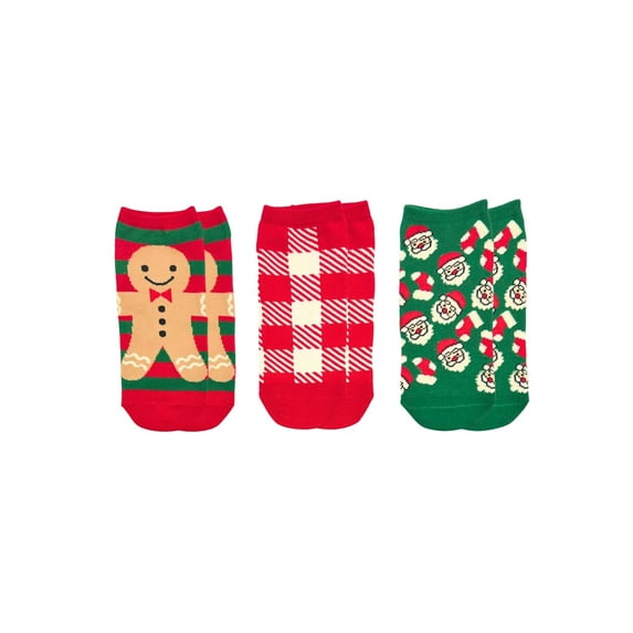 Holiday Time Women's Gingerbread Stripe No-Show Socks, 3-Pack, Size 4-10