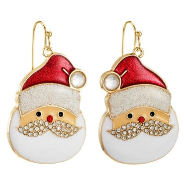 Holiday Time Women's Goldtone Santa Earring Red Gold