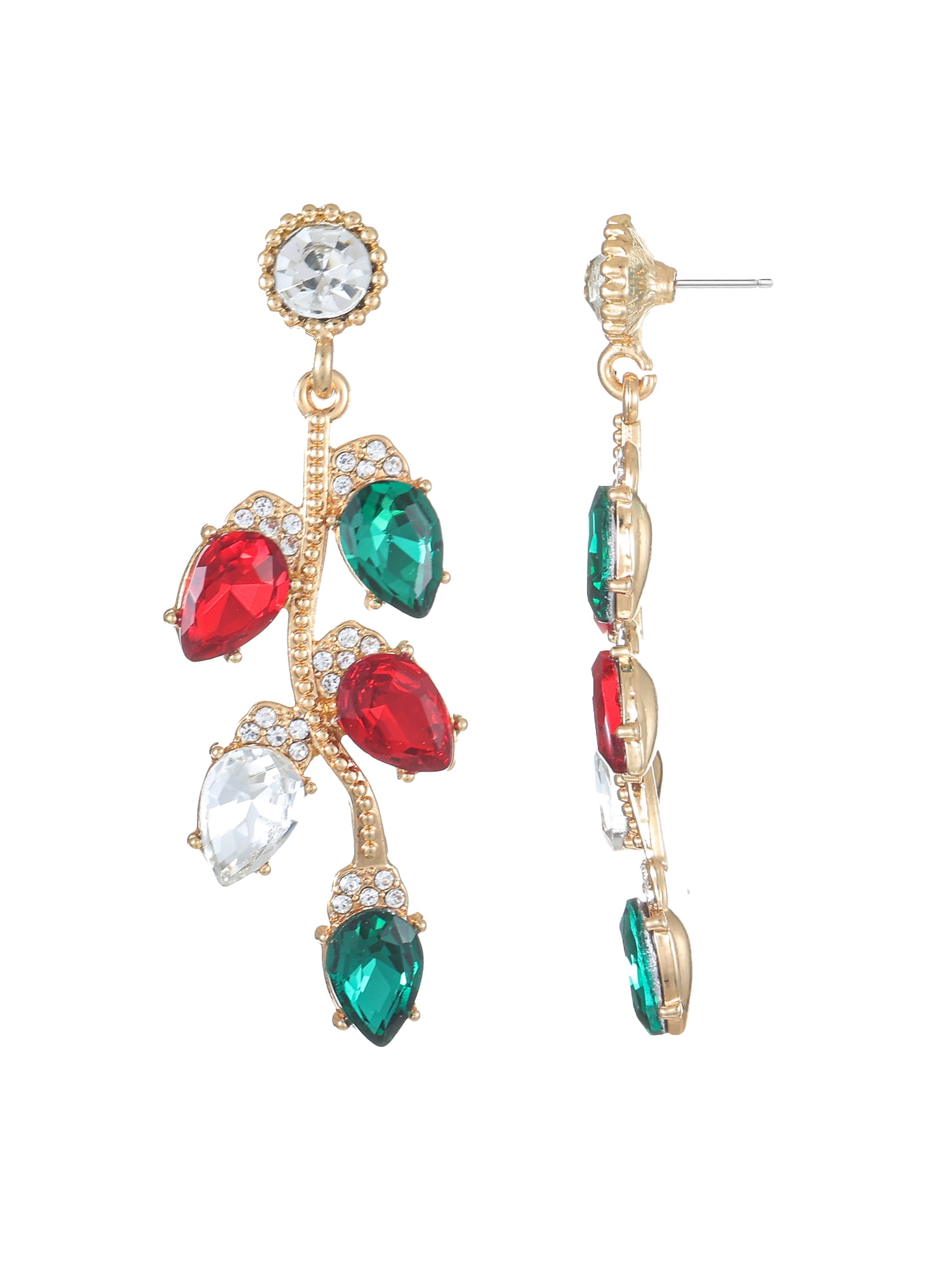 Holiday Time Women's Goldtone and Multicolored Glass Stone Christmas Lights Earrings, 1 Pair