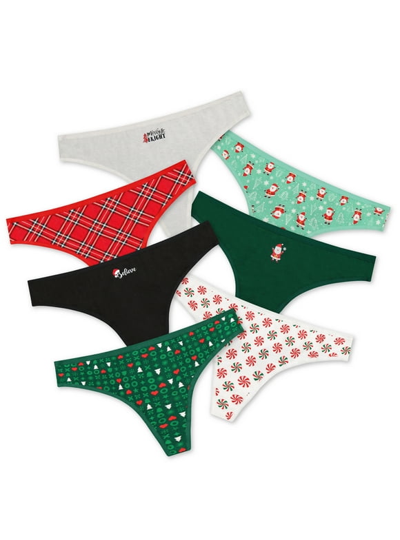 Women's Christmas Jersey Thong, Underwear 7 Pack, S-XXL