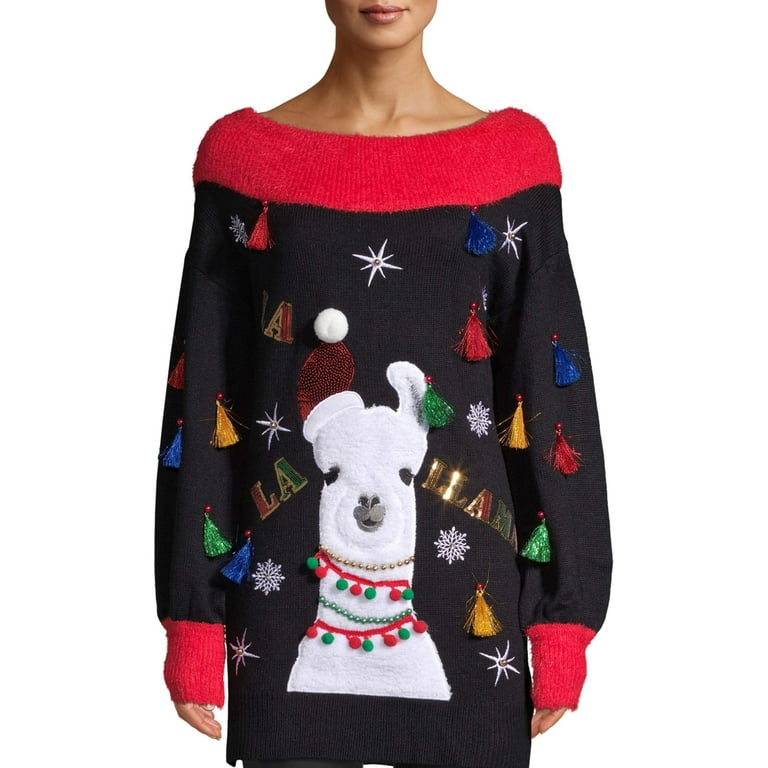 Holiday Time Women s Llama Ugly Christmas Tunic Sweater Walmart