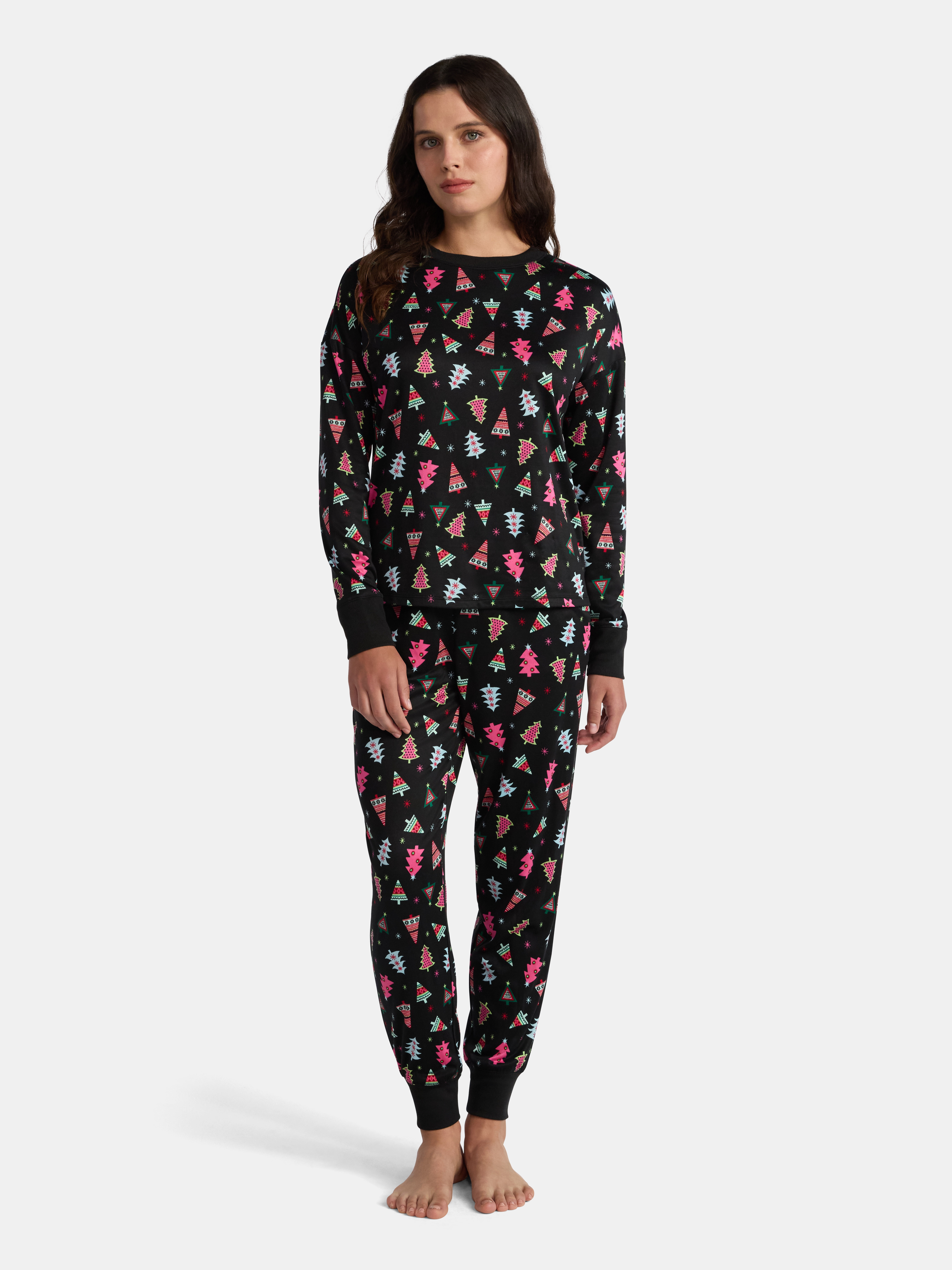 Crew Neck Modal Jogger Pants Pajama Set Red