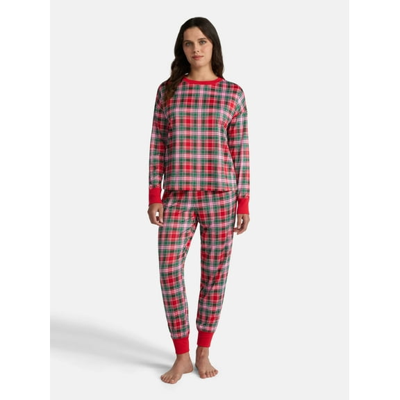 Holiday Time Women's Long Sleeve Crew Neck Sleep Top and Jogger Pants Pajama Set, 2-Piece, Sizes S-3X