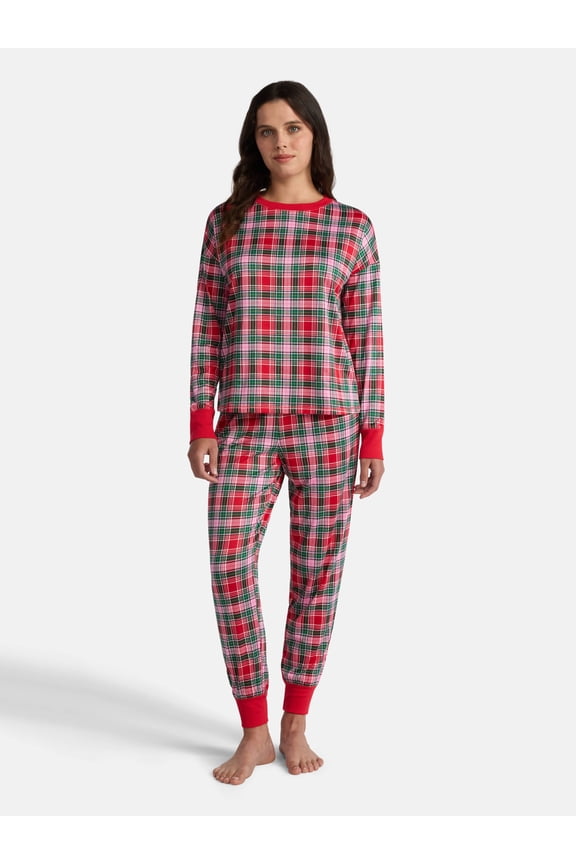 Women's Long Sleeve Crew Neck Sleep Top and Jogger Pants Pajama Set, 2-Piece, Sizes S-3X