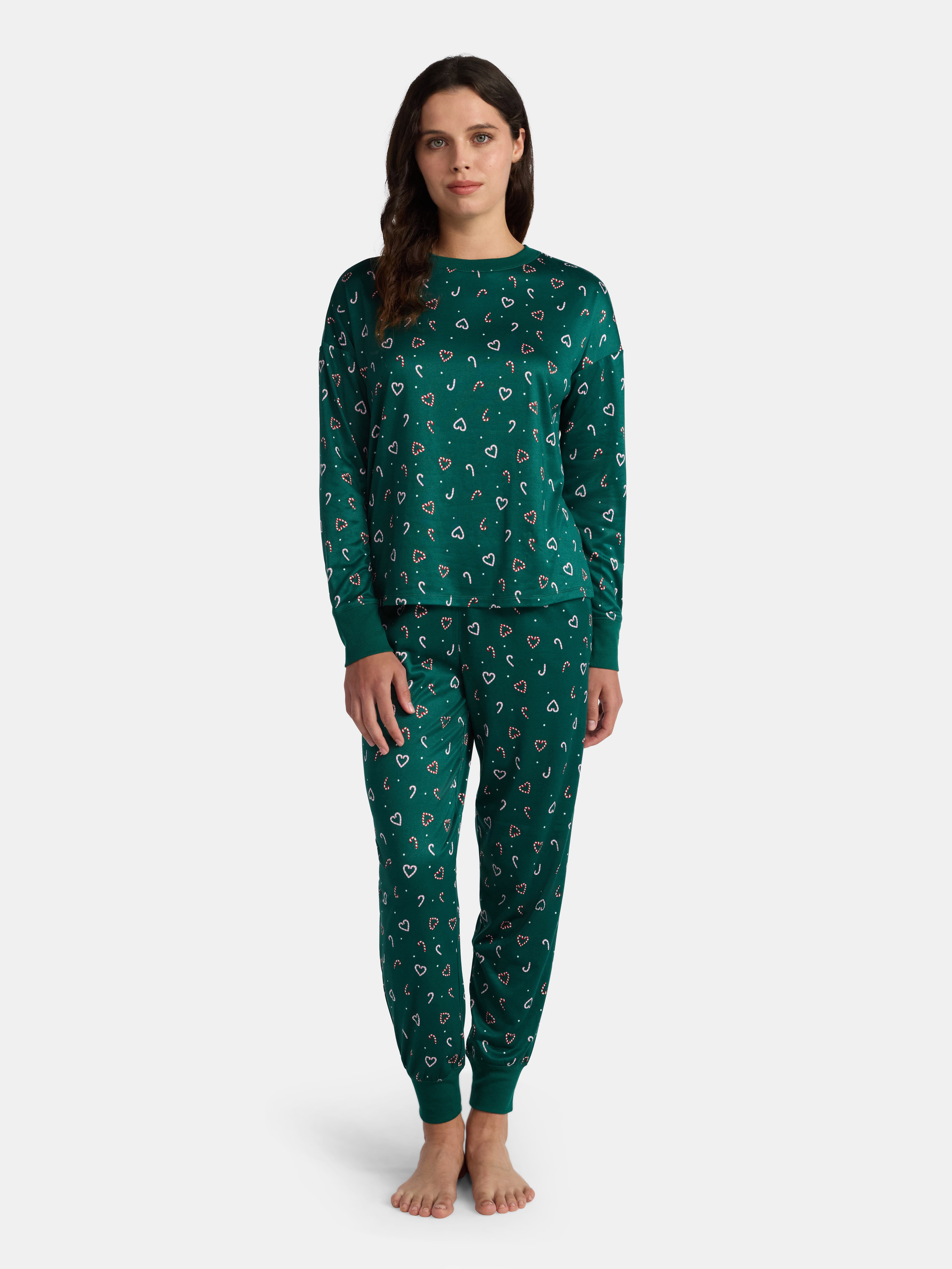 Holiday Time Women's Long Sleeve Crew Neck Sleep Top and Jogger Pants Pajama Set, 2-Piece, Sizes S-3X