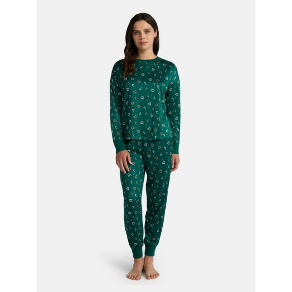 Holiday Time Women's Long Sleeve Crew Neck Sleep Top and Jogger Pants Pajama Set, 2-Piece, Sizes S-3X