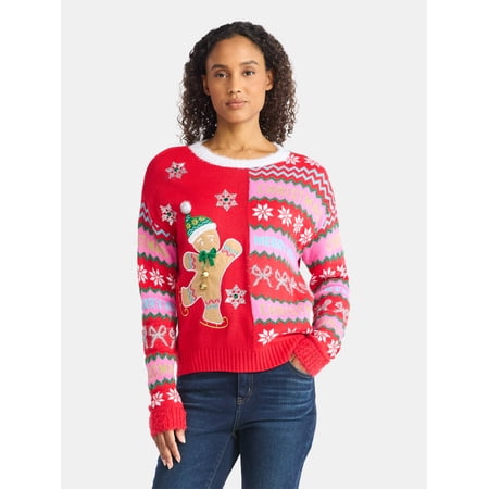 Holiday Time Women's Embellished Pullover Christmas Sweater, Midweight, Sizes XXS-XXXL