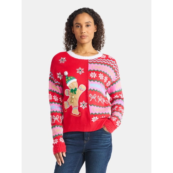 Holiday Time Women's Embellished Pullover Christmas Sweater, Midweight, Sizes XXS-XXXL