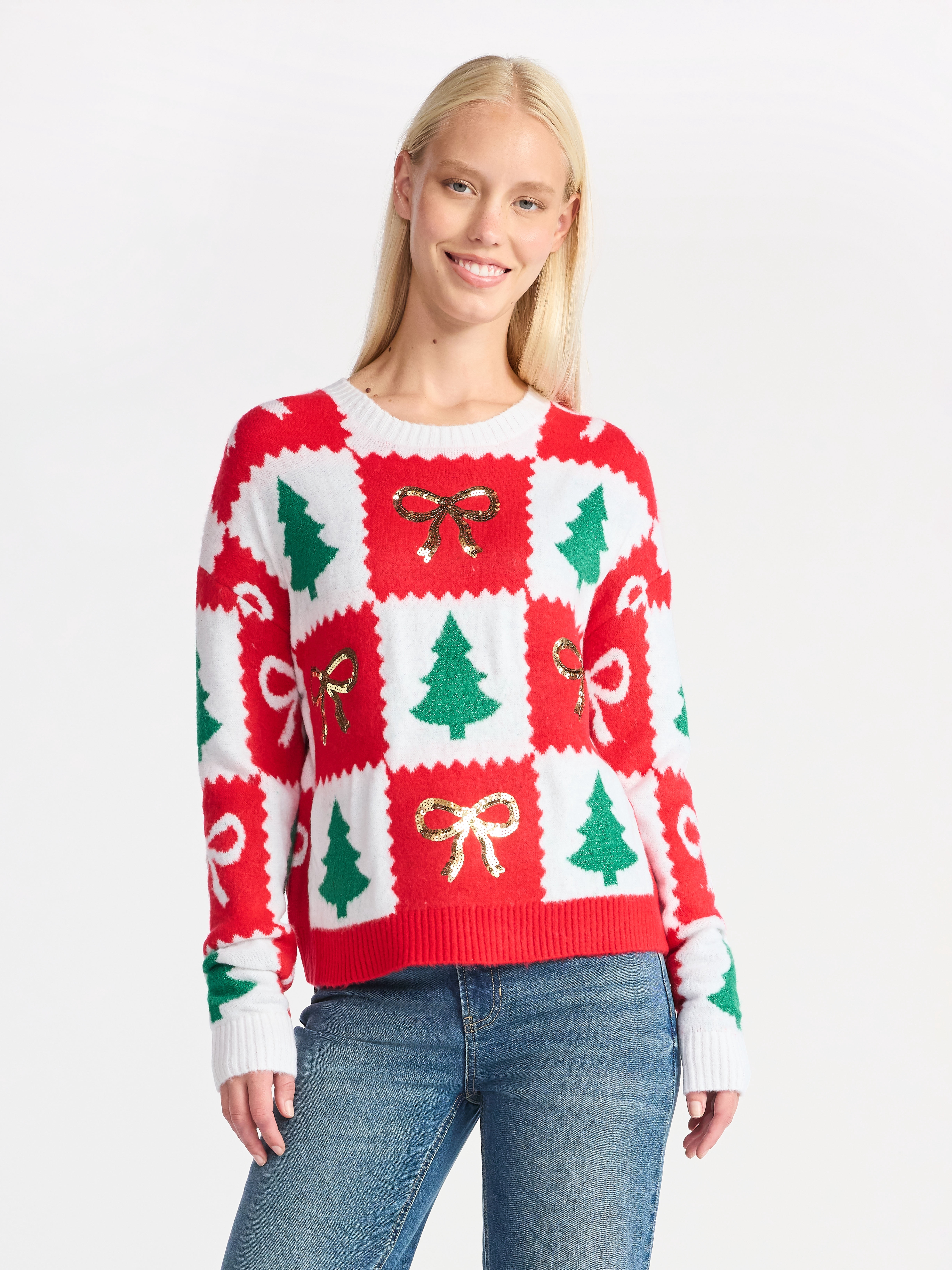 Holiday Time Women's Embellished Pullover Christmas Sweater, Midweight, Sizes XXS-XXXL