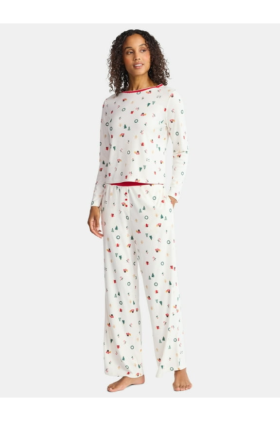 Christmas Women's and Women's Plus Long Sleeve Top and Wide Leg Pants Pajama Set from Holiday Time, 2-Piece, Sizes XS-3X