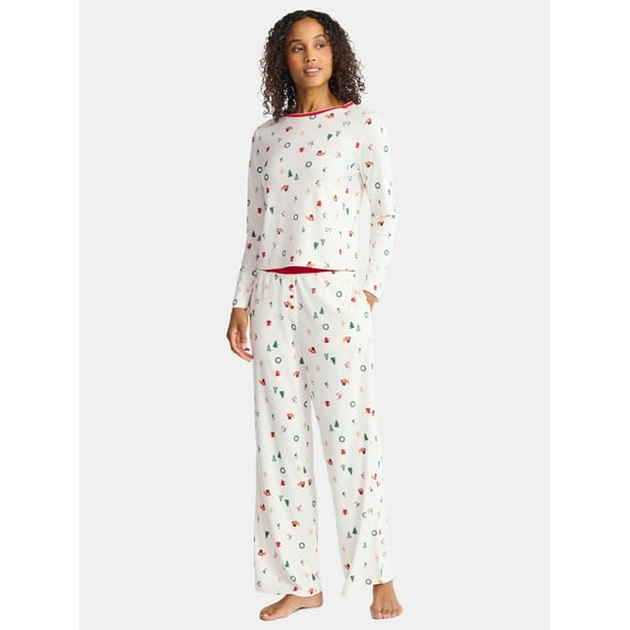 Christmas Women's and Women's Plus Long Sleeve Top and Wide Leg Pants Pajama Set from Holiday Time, 2-Piece, Sizes XS-3X