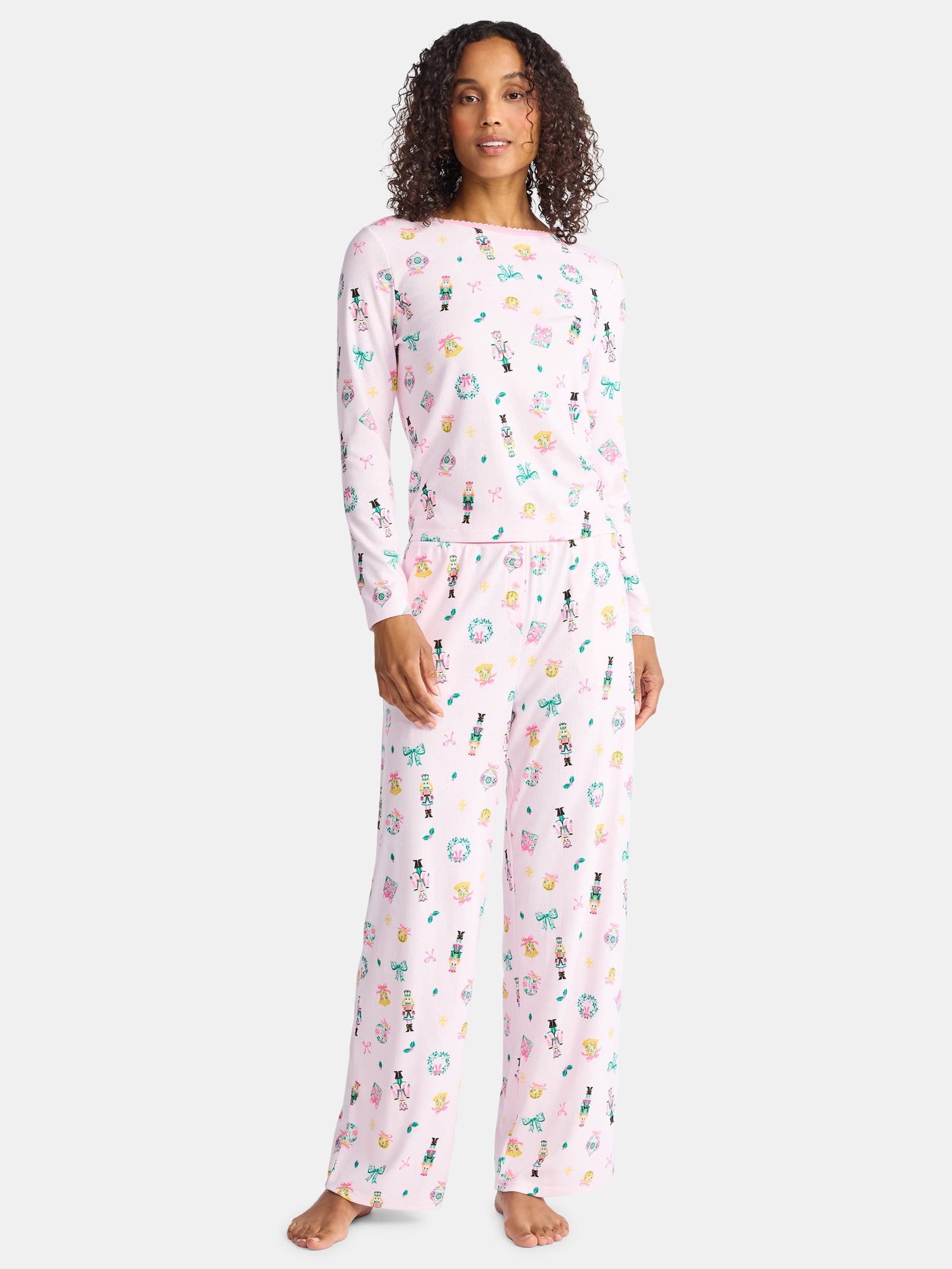 Christmas Women's and Women's Plus Long Sleeve Top and Wide Leg Pants Pajama Set from Holiday Time, 2-Piece, Sizes XS-3X