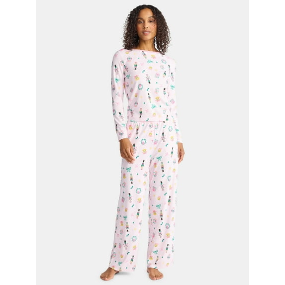 Christmas Women's and Women's Plus Long Sleeve Top and Wide Leg Pants Pajama Set from Holiday Time, 2-Piece, Sizes XS-3X