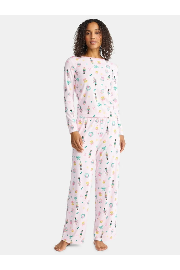 Christmas Women's and Women's Plus Long Sleeve Top and Wide Leg Pants Pajama Set from Holiday Time, 2-Piece, Sizes XS-3X