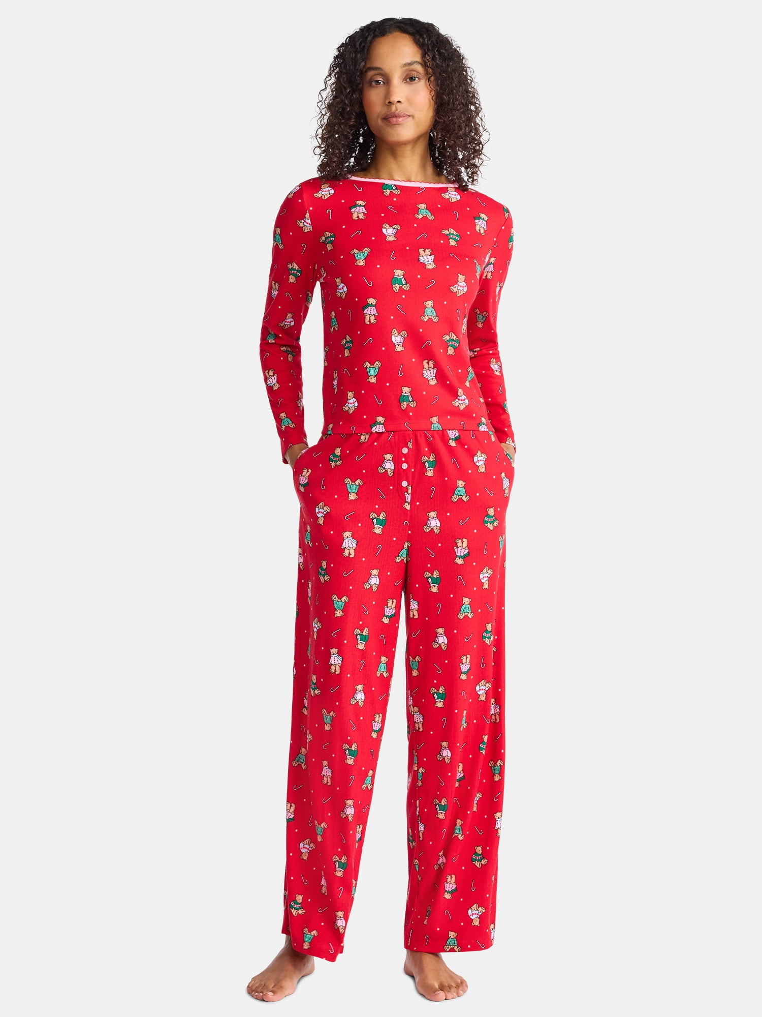 Christmas Women's and Women's Plus Long Sleeve Top and Wide Leg Pants Pajama Set from Holiday Time, 2-Piece, Sizes XS-3X