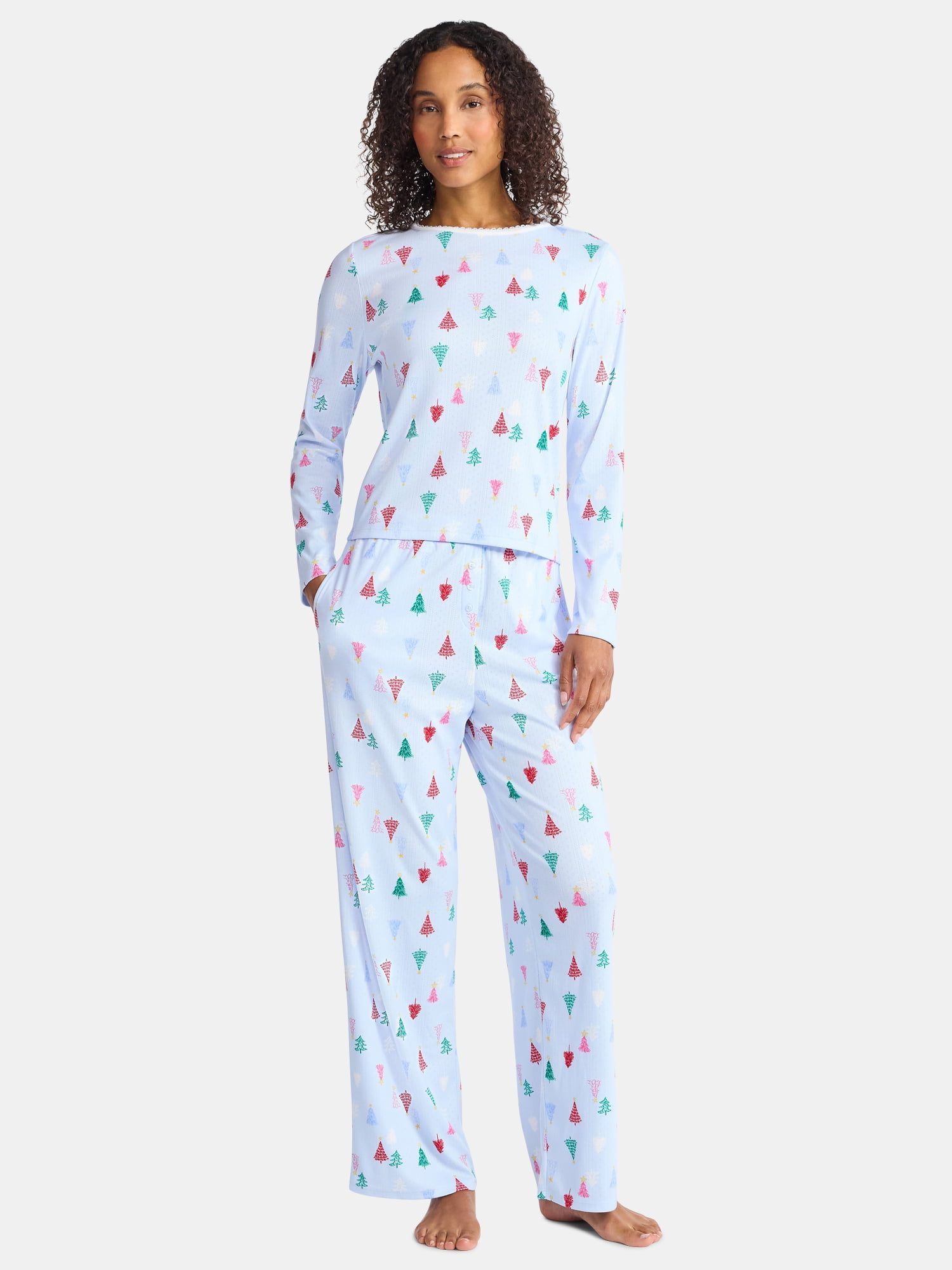 Christmas Women's and Women's Plus Long Sleeve Top and Wide Leg Pants Pajama Set from Holiday Time, 2-Piece, Sizes XS-3X