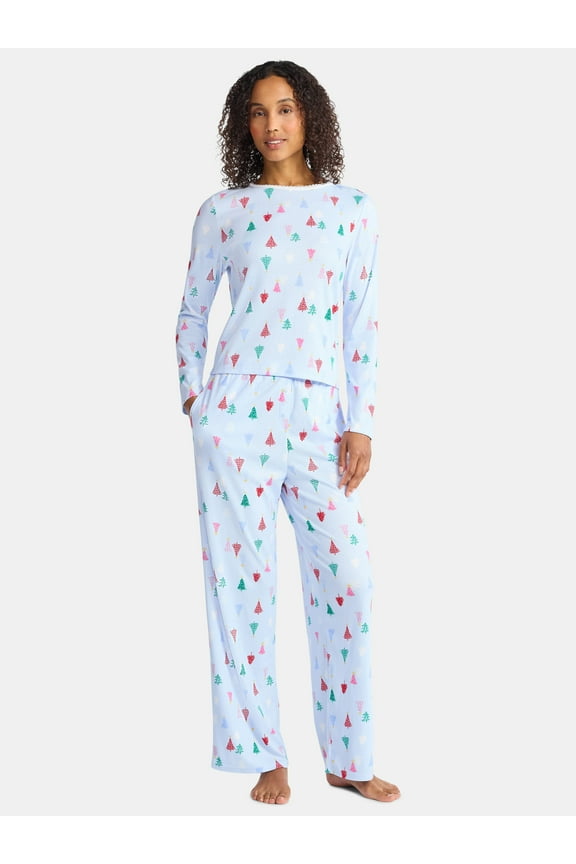 Christmas Women's and Women's Plus Long Sleeve Top and Wide Leg Pants Pajama Set from Holiday Time, 2-Piece, Sizes XS-3X