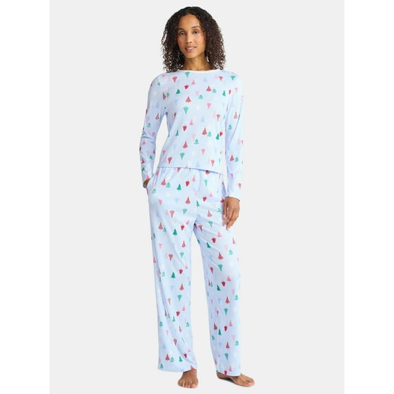 Christmas Women's and Women's Plus Long Sleeve Top and Wide Leg Pants Pajama Set from Holiday Time, 2-Piece, Sizes XS-3X